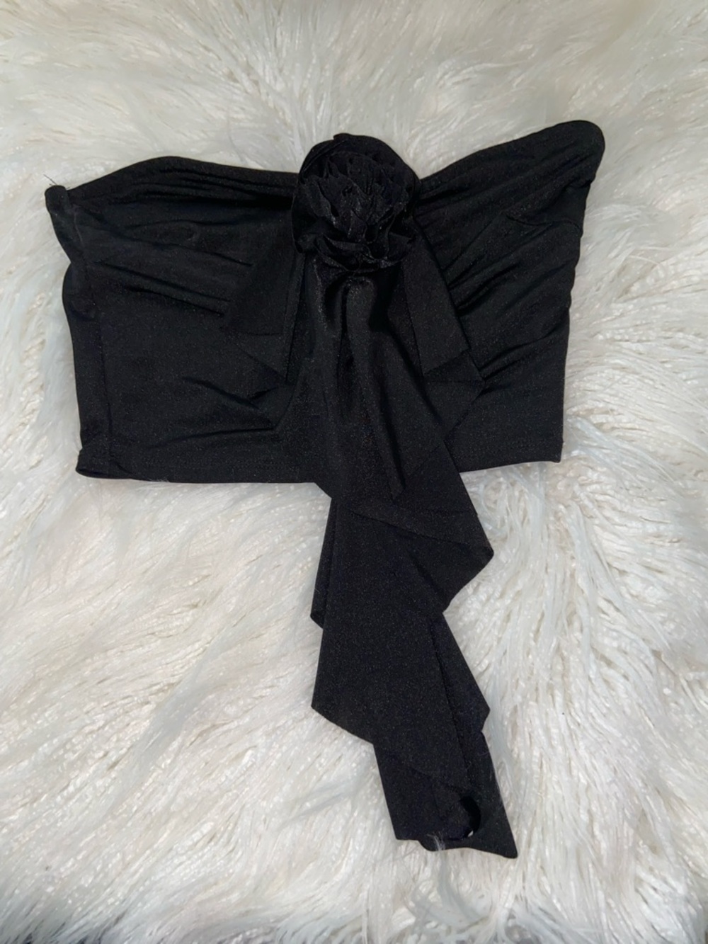 Black Strapless Crop Top with Front Tie